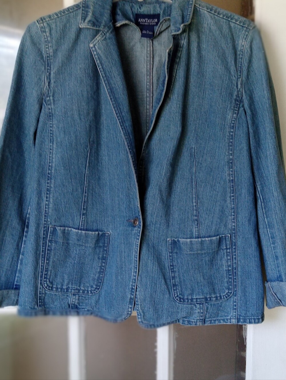 Ann Taylor Mid Blue Denim Blazer Jacket - Picture 3 of 6